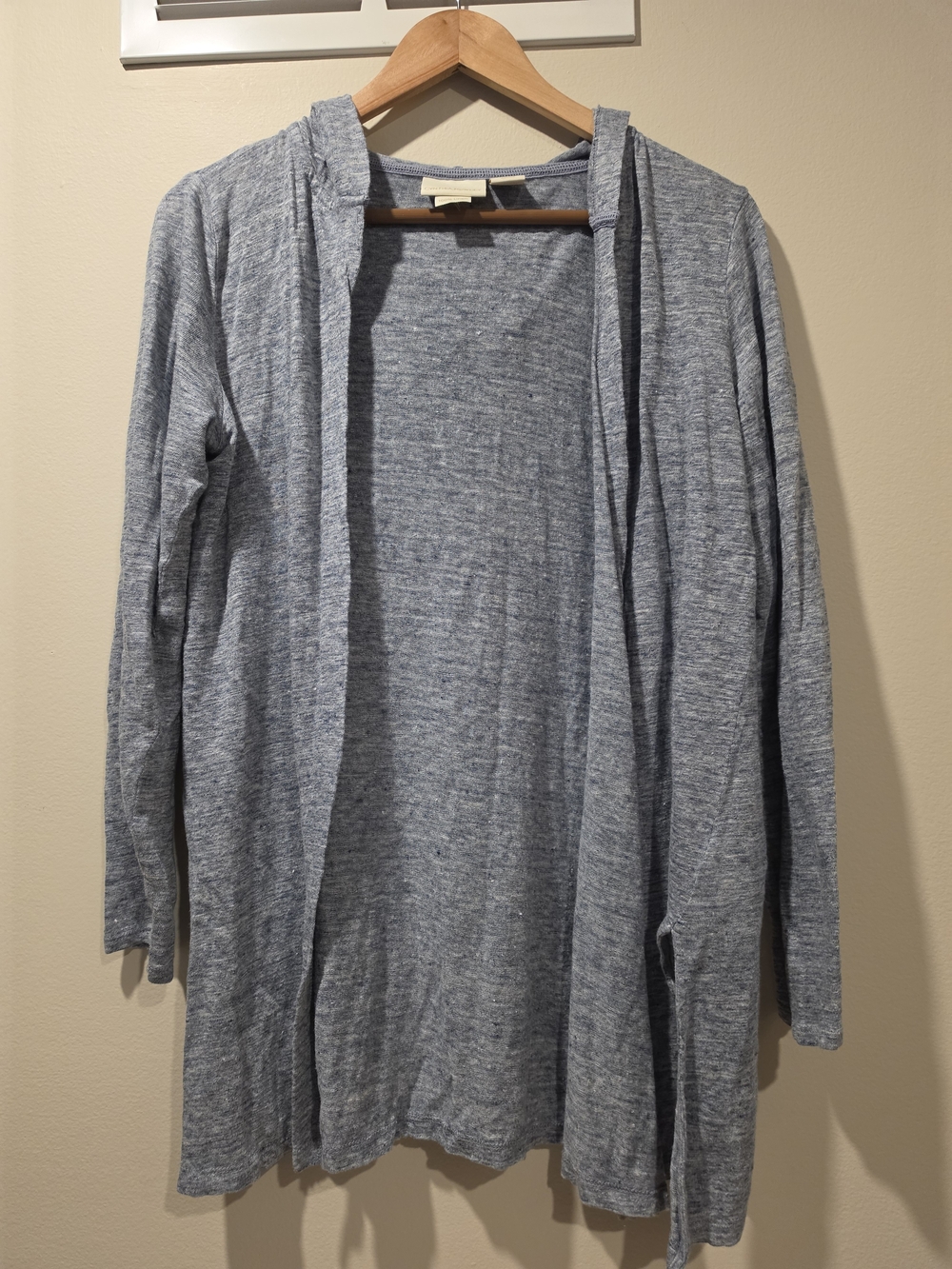 Cynthia Rowley 100% Linen Hooded Open Front Cardigan Sweater Blue Knit Medium M
